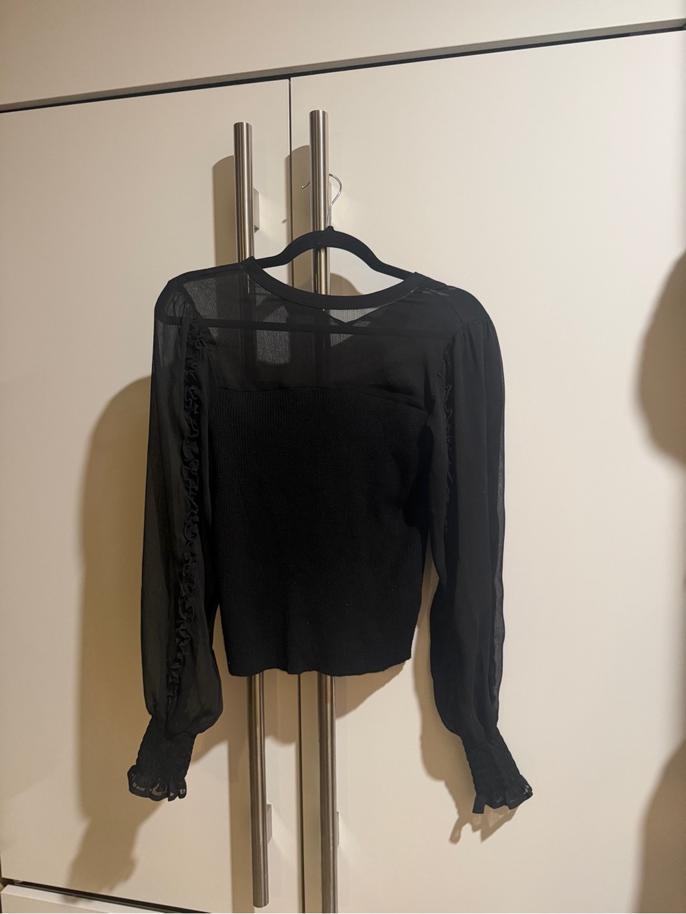 Sam Edelman Black Sheer Yoke and Sleeve Knit Top